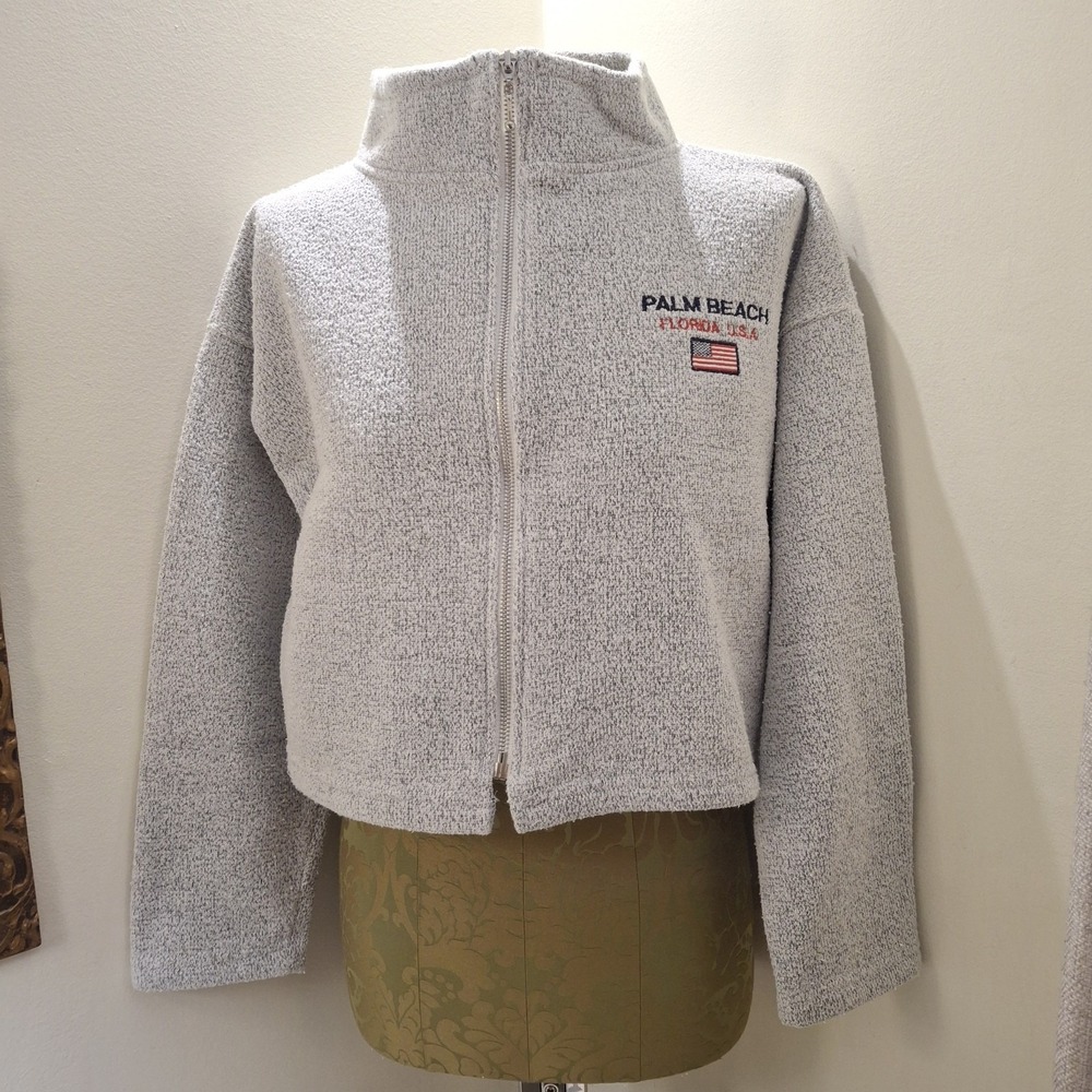 Palm Beach Florida USA Women's Cropped Gray Zipper Sweater S/M